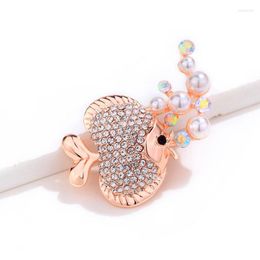 Brooches Luxury Cute Pearl Crystal Fish Rose Gold Silver Colour Rhinestone Alloy Animal Brooch Lady Party Pins