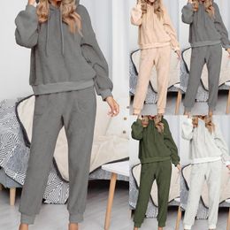 Women's Two Piece Pants 2022 Autumn Winter Pyjama Set Women Clothing Long Sleeve Sweatshirt Hoodie Warm Outfit Homewear Sleepwear