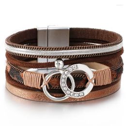 Charm Bracelets Amorcome Rhinestone Circle Leather For Women Bohemia Multilayer Ladies Wide Animal Print Bracelet Female Jewelry