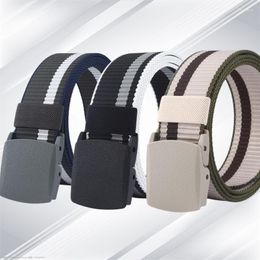 Belts 3.8cm Canvas Men's Belt Simple Striped Braided Nylon Hard Plastic Smooth Buckle Outdoor Sports Unisex Spot Wholesale