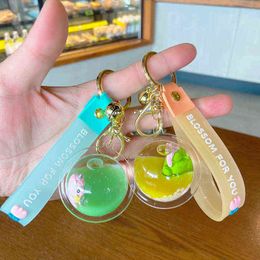 Keychains Acrylic Oil Floating Keyring Cartoon Animal Unicorn Quicksand Liquid Keychain Pendant Cute School Bag Ornament Keyholder Gifts T220909