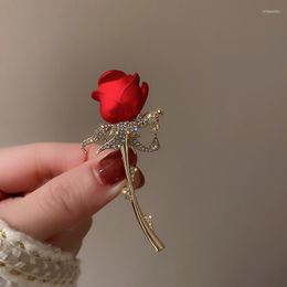 Brooches Elegant Rose Flower Brooch Pins Rhinestone Crystal For Women Bridal Dress Coat Accessories Fashion Jewelry 2022 Trend