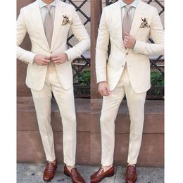 Men's Suits Blazers 2 Pieces Ivory Mens Suits Slim Fit Notched Lapel Groomsman One Button Groom Tuxedo Suits For Men Wedding Blazer Costume Homme 220909