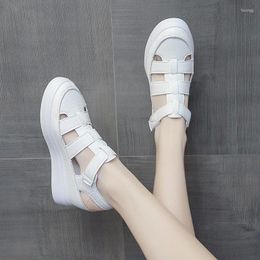 Sandals Women Flats Summer Fashion Closed Round Toe White Platform Leather Shoes Casual Female