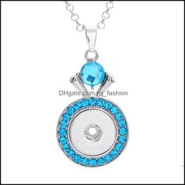 Pendant Necklaces Snap Button Jewellery Blue Pink Rhinestone Sier Zircon Pendant Fit 18Mm Snaps Buttons Necklace For Women Men Noosa D0 Dhgmo