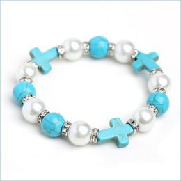 Beaded Strands Christ Cross Bracelet Turquoise Rhinestone Pearl Single Circle Jewellery Drop Delivery 2021 Bracelets Dhseller2010 Dhdhf