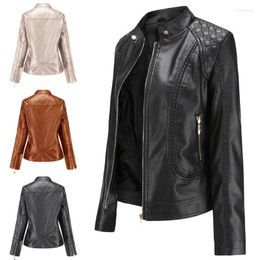 Women's Leather Women Jacket Spring Autumn Fashion Stand Collar Motor Biker Coat Pu Outwear Fall Black Red 20221