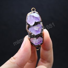 Natural Gem Stone Pendant Charms Antique Copper Irregular Ore Cluster Amethysts Purple Crystal Suspension Pendulum Women Jewelry Reiki