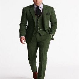 Men's Suits Blazers Classic Green Tweed Suit Men Custom Made Slim Fit Wedding Suits For Men 3 Pieces Men Suits With Pants Smart Business Blazer 220909