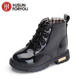 Boots Winter Children Shoes PU Leather Waterproof Plush Kids Snow Brand Girls Boys Rubber Fashion Sneakers 220909