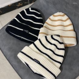 Hats Korean Striped Knitted Women's All-match Warm Black And White Pattern Letter Wool Hat Winter Skullies Beanies