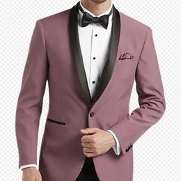 Men's Suits Blazers Dusty Rose Men Suits Black Shawl Lapel One Button Wedding Tuxedo Terno Masculino Prom Groom 2 Pcs Slim Fit Blazer JacketPant 220909