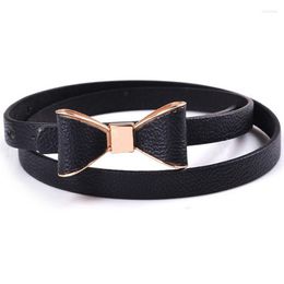 Belts Richkeda Store 2022 Fashion Women's Girl Cute Sweet Candy Colours Bowknot PU Leather Thin Skinny Waistband Belt For Dress