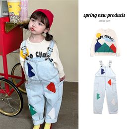 Overalls Girls Jeans Spring And Summer Overalls BOBO Cotton Children's T-shirt White Sweater Youth Clothing Children's Clothing 220909