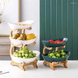 Hooks 2/3 Tiers Fruit Storage Display Plate Dessert Holder Bowl With Wood Shelf Party Home Kitchen Platter Decor Box