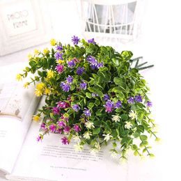 Faux Floral Greenery 3 pcsparty Artificial Flower Bouquet Fake Flowers With Plastic Eucalyptus Grass For Home Garden Wedding Party Office Decoration J220906