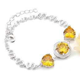 Charm Bracelets 925 Sterling Sier Adjustable Bracelets For Women Round Citrine Retro Dazzling Cz Heart-Shaped 8" New Drop Delivery 20 Dhkyh