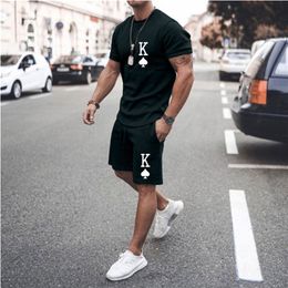 Men's Tracksuits Summer Fashion Simple Solid Colour Poker T-Shirts Shorts Sets For Men Sportswear Muscle Fitnees 2 Piece Short Sleeve Pants Track 220909