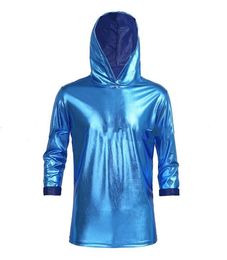 Unisex shiny metallic Catsuit Costumes spandex thin Hoodies Spring Casual Hoodie Sweatshirts Solid Colour Sweatshirt Stage performance tops