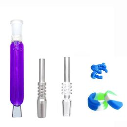 Smoking Accessories Wholesale Colourful Freezable Glycerin glass collect oil Dab Straw with Quartz nail or Stainless Steel tip for water bongs pipe