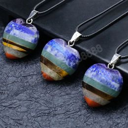 Retro Reiki Healing Jewellery Rainbow Stone Pendant Necklace 30mm Heart Quartz Crystal Chakra Necklaces Female Balance Amulet
