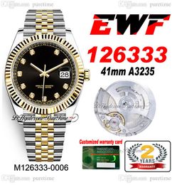 EWF Just 126333 A3235 Automatic Mens Watch 41 Two Tone Yellow Gold Fluted Bezel Black Diamond Dial JubileeSteel Bracelet Super Edition Same Series Card Puretime A1