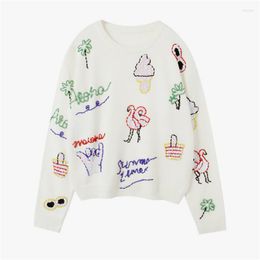 Women's Sweaters Designer Runway Sweater Women Elegant Abstract Pattern Cartoon Animal Beaded Sequins Warm Pullovers Knitted