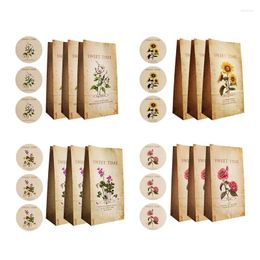 Gift Wrap Y1QB Vintage Floral Bags Rose Sunflower Paper Bag With Stickers Set Supplies For Wedding Bridesmaid Souvenir Wrapping