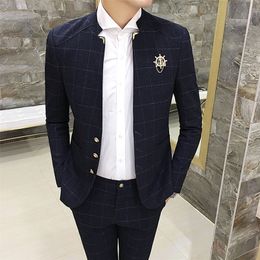 Men's Suits Blazers Clothes Classic Plaid Slim Design Blazer Jacket and Pants Wedding High Quality 220909