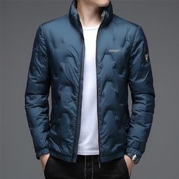 Piumino da uomo Parka invernale Piumino da uomo spesso caldo tinta unita morbido e confortevole colletto alla coreana Parka cappotto termico antivento casual maschile nero 220909