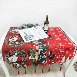 Julbordslöpare Santa Claus Snowman Tablows Christmas Tree Snowflake Printing Tables Flag Xmas Tracloth Decorations Th0282