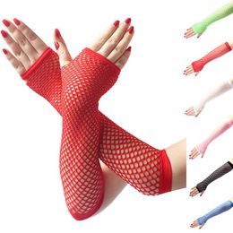 Hollow Out Punk Women Sexy Black Gloves None Finger Elegant Lady Dance Costume Lace Fingerless Mesh Fishnet Gloves