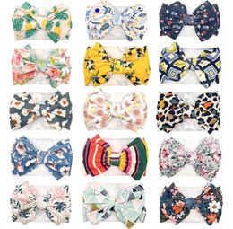 Large Knot Hair Bow Headband For Baby Girls Floral Strawberry Prints Waffle Fabric Bow Headbands Kids Adjustable Turban