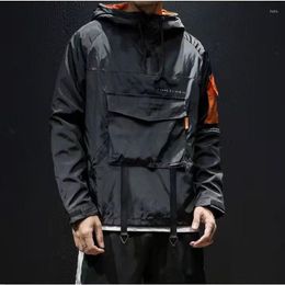 Men's Jackets 2022 Outdoor Men Hooded Sports Pullover Loose Jacket Harajuku Hip Hop Windproof Coats Youth Blue Stitching Outwear