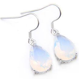 Dangle Chandelier 6 Pairs/ Lot Holiday Gift Ear Jewellery Teardrop Shaped White Opal Gemstone 925 Sterling Sier Plated Women Drop Wedd Dh8Ay