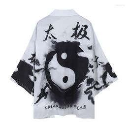 Ethnic Clothing Chinese Tai Chi Printed Couple Women Men Yukata Male Samurai Costume Haori Obi Beach Kimono Cardigan Japanese Streetwear