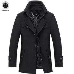 Men's Wool Blends Autumn Woolen Jacket Coat Winter Man Fashion Long Overcoat Wool Coat Men Solid Color Double Collar Thickened Lapel Woolen Coat 220909