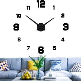 Wall Clocks Large 3D Wall Clock DIY Creative Mirror Surface Wall Decorative Sticker Watch 130cm Frameless for Home School Office Living Room 220909