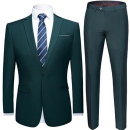 Men's Suits Blazers latest men's suit set dark green formal jacket pants slim business tuxedo 2 piece Terno wedding S-6XL 220909