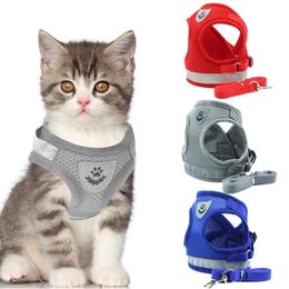 Pet Harness Dog Collars with Lead Leash Adjustable Vest Polyester Mesh Breathable Harnesses Reflective for Small Dog Cat accessories