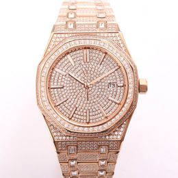 Handmade Diamond Mens Watche 9015 Mechanical Movement Watch 41mm Sapphire Business Waterproof Wristwatch Montre De Luxe Gifts for Men