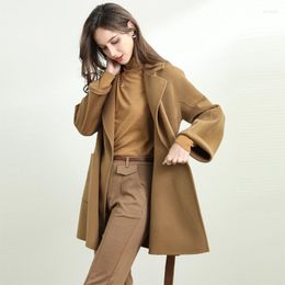 Women's Wool Women's & Blends Straight Cashmere Double-sided Coat High-end Medium And Long CoatWomen's