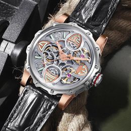 Wristwatches HANBORO Double Flywheel Hollow Luminous Waterproof Automatic Watches Man Mechanical Watch Fashion Relogio Masculino