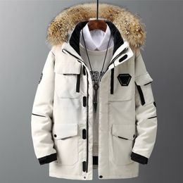 Men's Down Parkas Thicken Men's Down Jacket With Big Real Fur Collar Warm Parka -30 degrees Men Casual Waterproof Down Winter Coat Size 3XL 220909