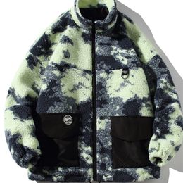 Men's Down Parkas Una Reta Tie Dye Winter Men's Coat Lamb Wool Parka Coat Loose Men Clothing Grain Fleece Thick Men's Jacket Coat 220909
