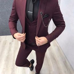 Men's Suits Blazers Colourful Burgundy Costume Homme Men Suits Wedding Tuxedos for Groom Slim Fit Blazer Terno Masculino 3 Pieces Jacket Pant Vest 220909