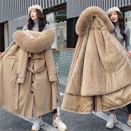 Women's Down Parkas Winter Jacket Women's Parkas Thick Warm Fur Lining Long Parka Female Hooded Fleece Padded Coat Distachable Outwear 5XL 220909