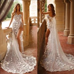 Abito da illusione sexy Abiti da sposa da spiaggia con spacco alto e spacco alto Senza schienale Vestido De Noiva Realizzato su misura