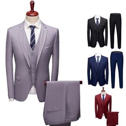 Men's Suits Blazers 3 Piece Set Plus Size Men Suits Solid Colour Long Sleeve Lapel Slim Button Business Suit Men Autumn Slim Wedding Blazer Sets 220909