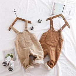 Overalls Children'S Corduroy Overalls Winter Thickened Plus Velvet Jumpsuits Baby Warm One-Pieces Bodysuit Boys Girls Retro Simple Trouse 220909